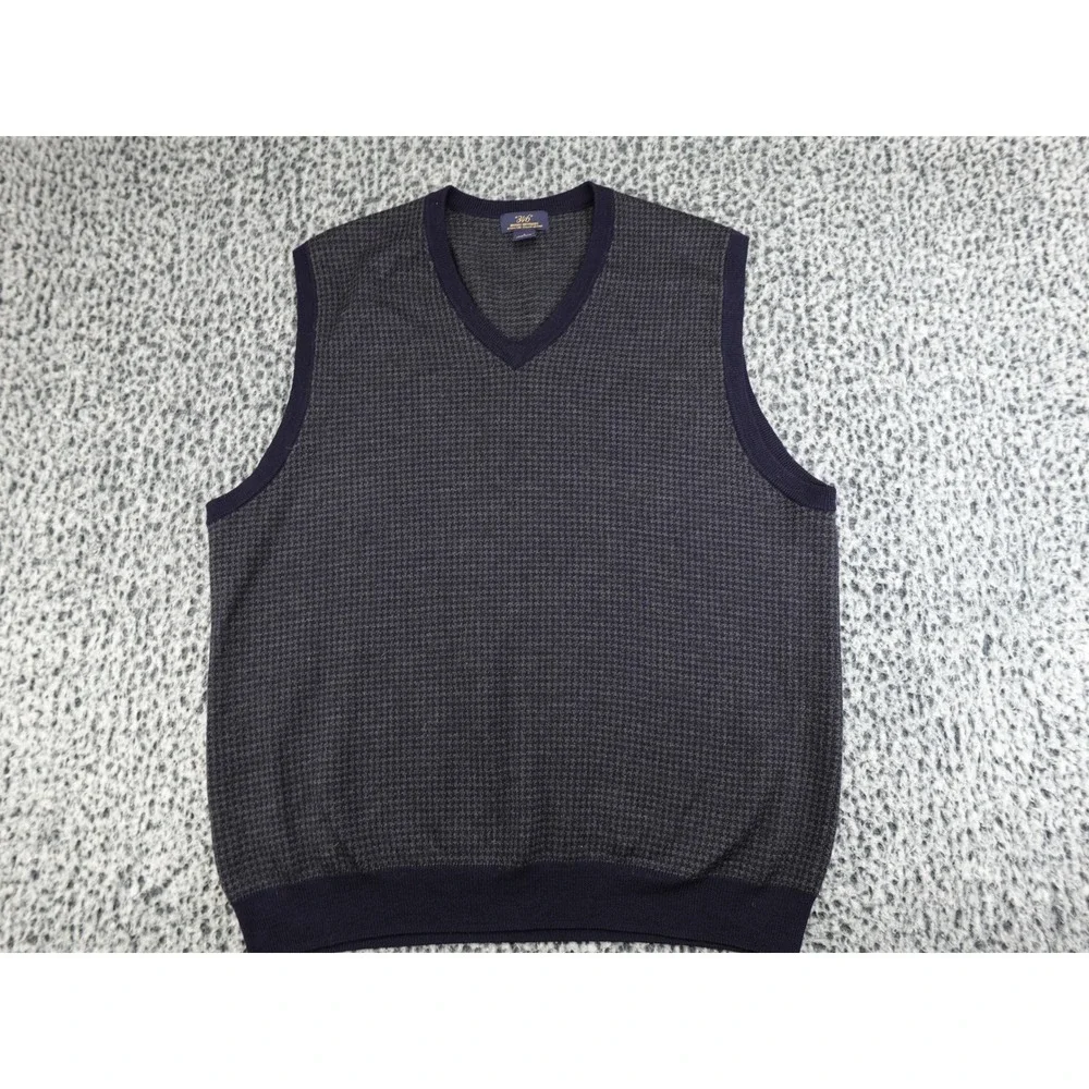 Brooks Brothers Sweater Vest Mens Large Blue Excellent Merino Wool Houndstooth